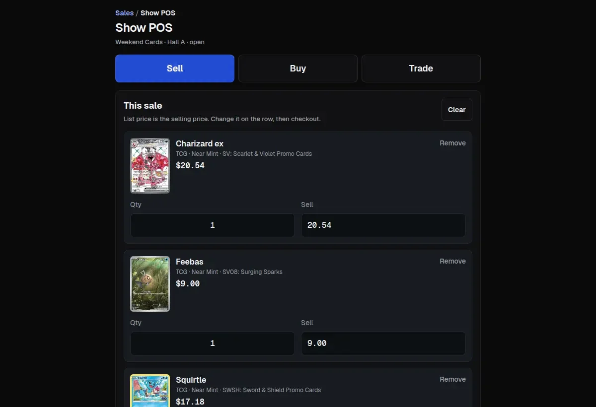Show POS on a tablet, ready to sell a demo card at the booth.